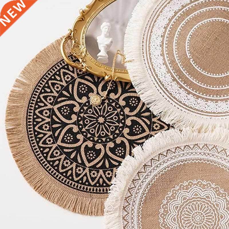 Bohemian Woven Cotton Placemat Round Non-slip Dining Table H