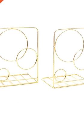 2pcs Round Circle Metal Desktop Bookends Book Ends Support S