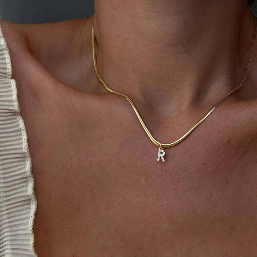 Inlaid Zircon Letter Initial Necklace For Women Choker Chain