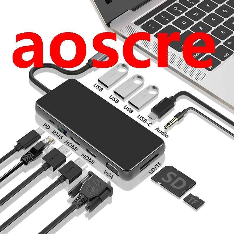 12 in 1 Type C USB Hub Docking Station USB3.1 to Ethernet Po