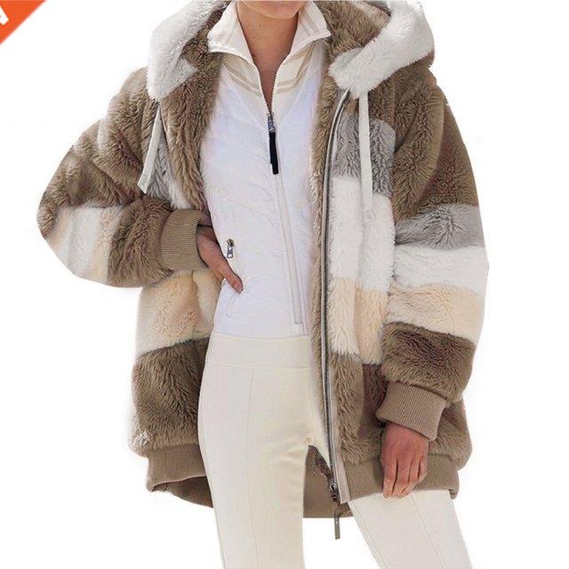 Hooded Jacket Fleece Fur Jacket Outwear Winter Warm Fluffy C