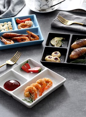 1pcs Solid Ceramic Plate Divided Dinner Tray Lunch