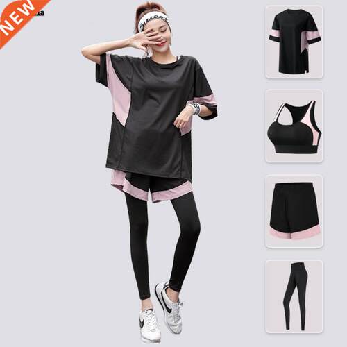 Loose T Shirt+Bra+Shorts+Pants Women Yoga 4 Piece Set Plus S