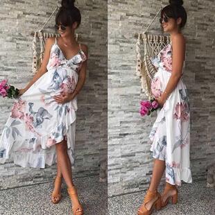 Maternity Dress Ruffled Pregnancy Clothes Print Maternity Cl