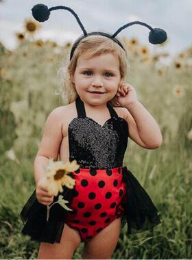 UK Newborn Baby Girl Ladybug Lace Tutu Dress Headband Outfit