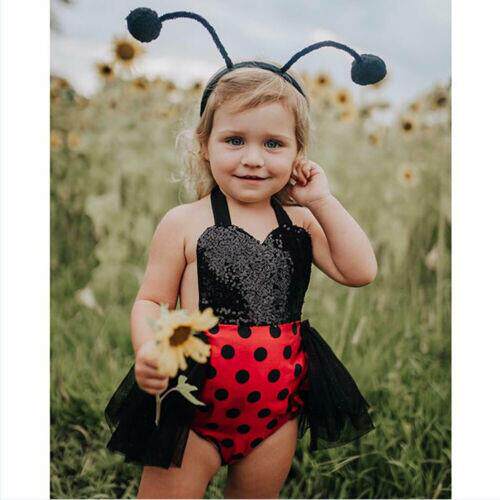 UK Newborn Baby Girl Ladybug Lace Tutu Dress Headband Outfit
