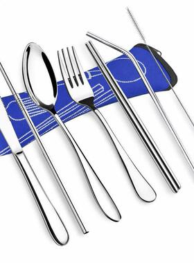 Portable Lunch Tableware Cutlery Set Stainless Steel Spoon F