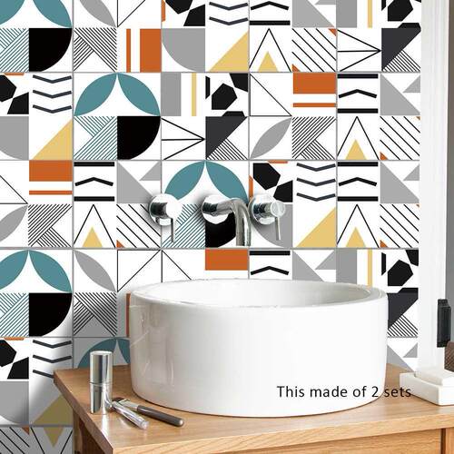 10PCS Geometric Colored Lines Waterproof Bathroom Kitchen Wa