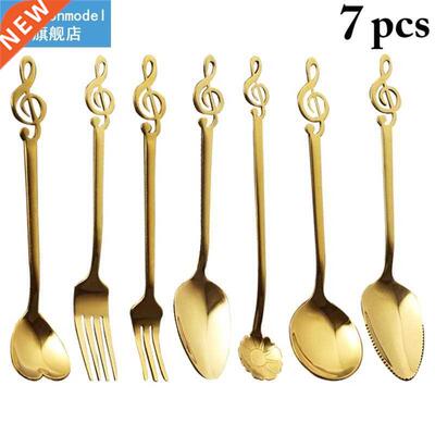 7Pcs Dessert Tableware Stainless Steel Coffee Spoon Fruit Fo