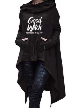 Letter Letters Print Hoodies For Women Long Irregular Sweats