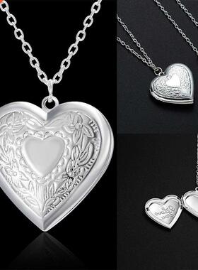 Unique Carved Design Heart-shaped Photo Frame Pendant Neckla