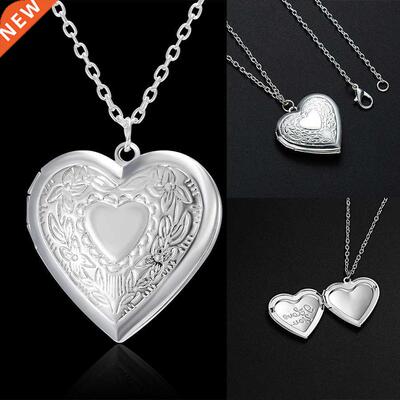 Unique Carved Design Heart-shaped Photo Frame Pendant Neckla