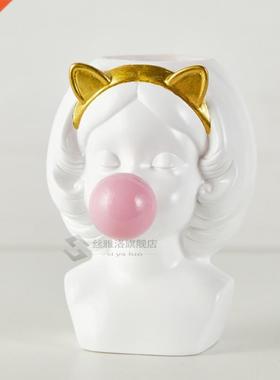Nordic Creative vase Human head lovely Bubble Gum Girl rabbi