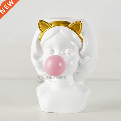 Nordic Creative vase Human head lovely Bubble Gum Girl rabbi