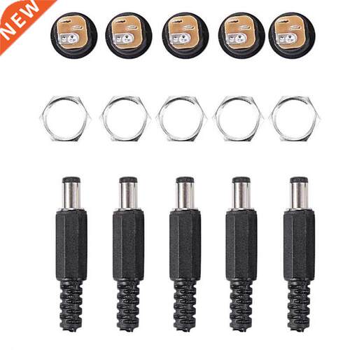 5.5X2.1mm 5pcs DC Female Jack + 5pcs Socket Connector Black
