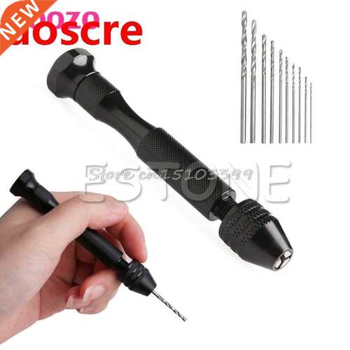 Mini Micro Aluminum Hand Drill Keyless Chuck +10pcs Twist Dr