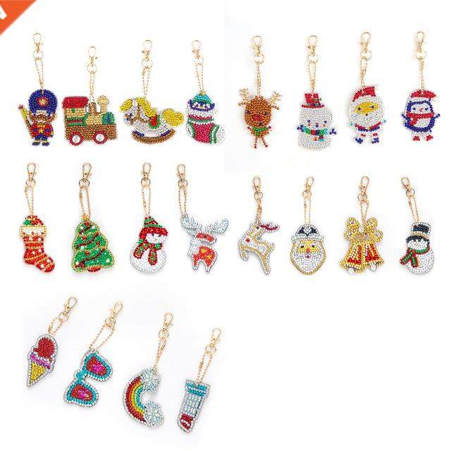 4pcs 5D DIY Christmas Diamond Painting Keychain Special Shap