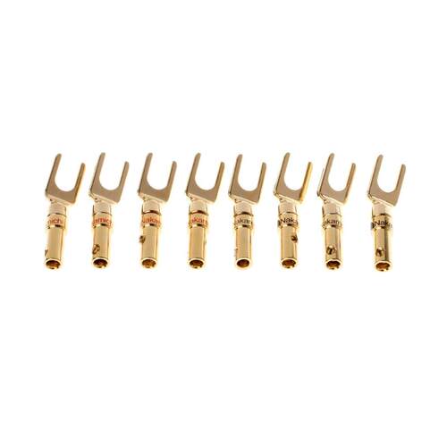 8 Pcs Gold Plated Y Spade Speaker Plugs Audio Screw Fork Con