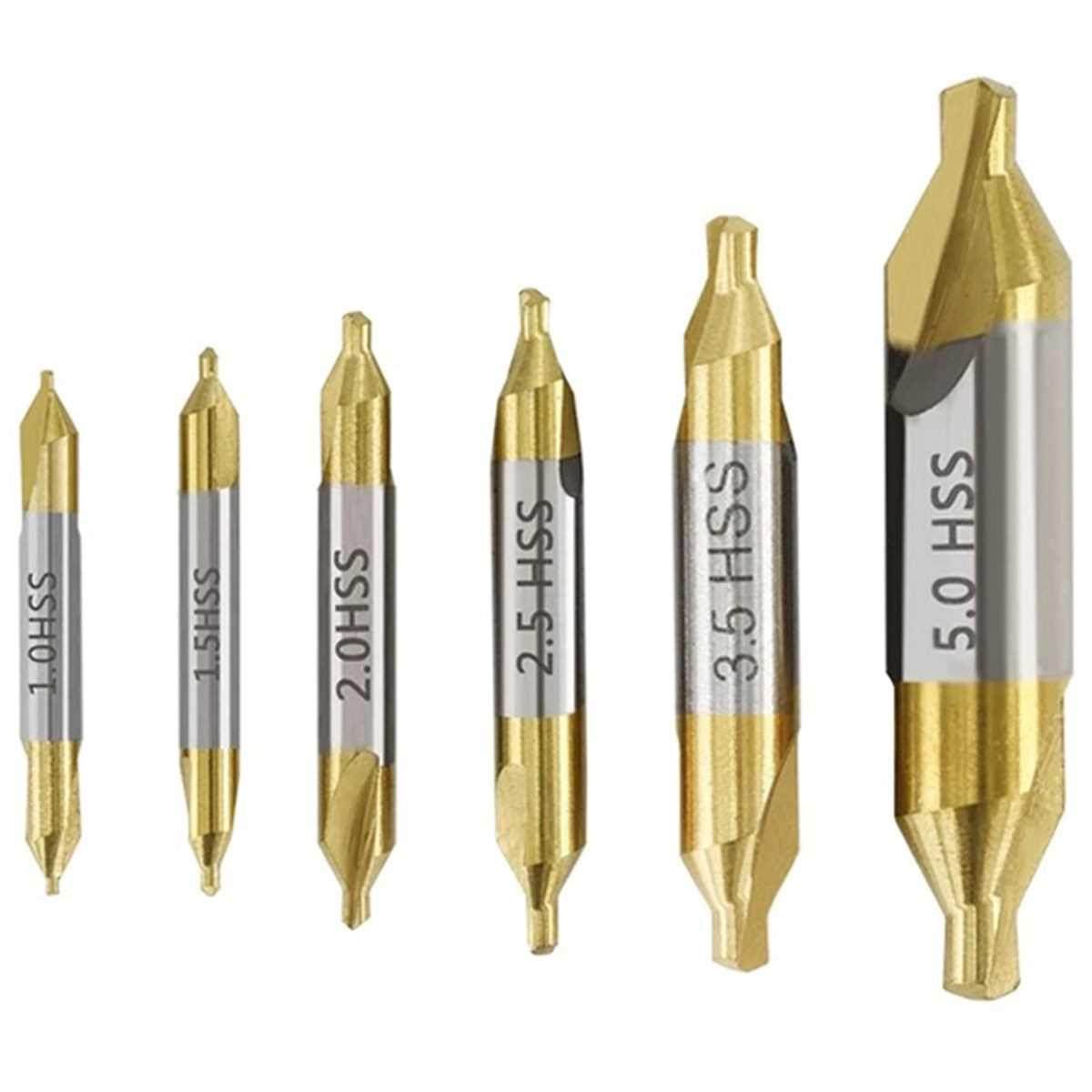 6pcs 1.0-5.0mm HSS TiN Coated Center Drill Bit Set Metalwork