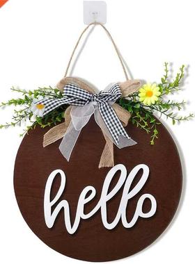 Welcome Sign for Front Door Wreaths, Hello Sign with Bowknot