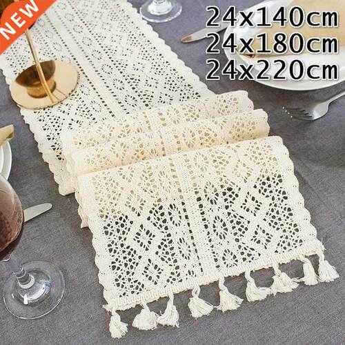 Nordic Crochet Lace Table Runner with Tassel Hollow Tableclo