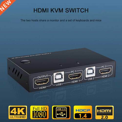2 Port HDMI USB KVM 4K Switcher Splitter for Sharing Monitor