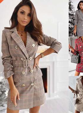 2021 New Women's Classic Houndstooth Loose Dress Lad