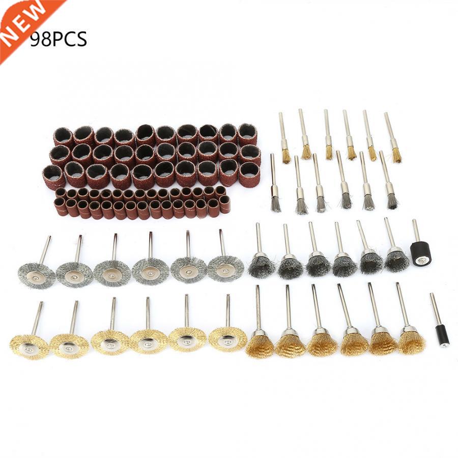 98Pcs Brass Steel Wire Brush Polishing Wheel Kit Sandpaper R