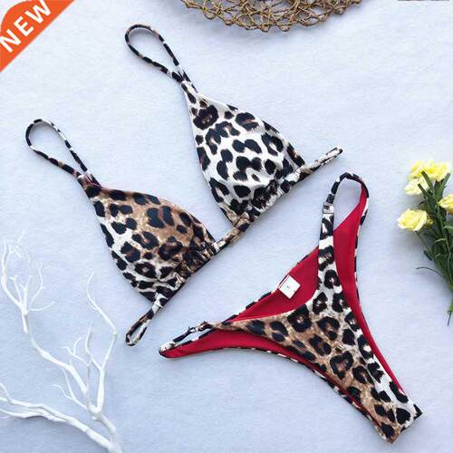 High Cut Micro Bikini Women Leopard Bandage Push Up Swimsuit