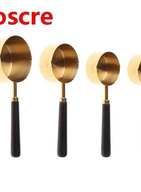 4/8pcs Stainless Steel Measuring Spoons Cups Wooden Handle K