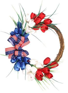 American Patriotic Tulip Wreath July 4Th Independence Day Wr