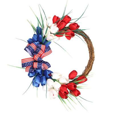 American Patriotic Tulip Wreath July 4Th Independence Day Wr