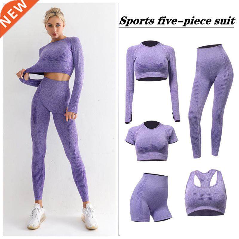 Seamless Women yoga set Workout Gym Long Sve Fitness Crop