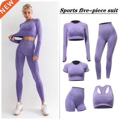 Seamless Women yoga set Workout Gym Long Sve Fitness Crop
