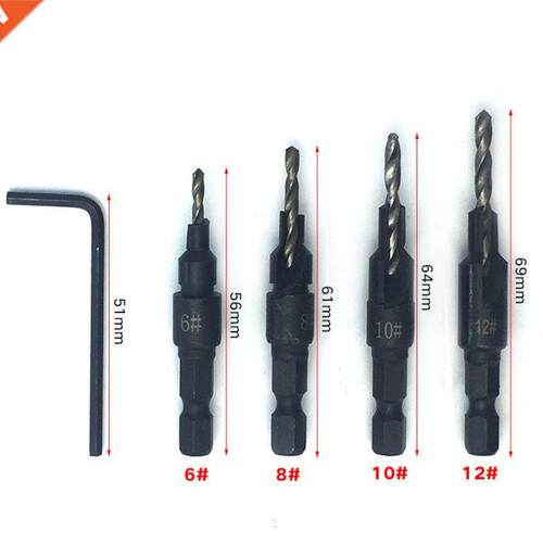 Woodworking Hole Countersunk Head Drill HSS 1/4 Hex Shank Co
