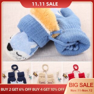 Cartoon Fox Baby Mittens Winter Warm Kids Baby Girl Gloves K