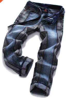 Men	s Jeans Casual Biker Pants Designer Splice Patchw