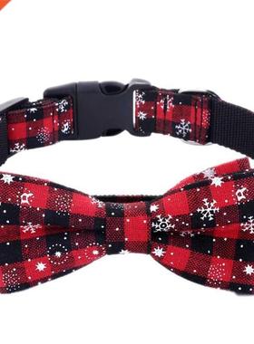 Cotton Red Dog Collar with Bow Tie Snowflake Design Holiday