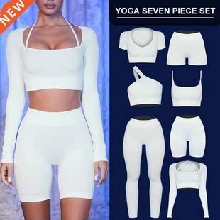 WANYUCL Ribbed Seamless Yoga Set Crop Top Shorts Women Shirt