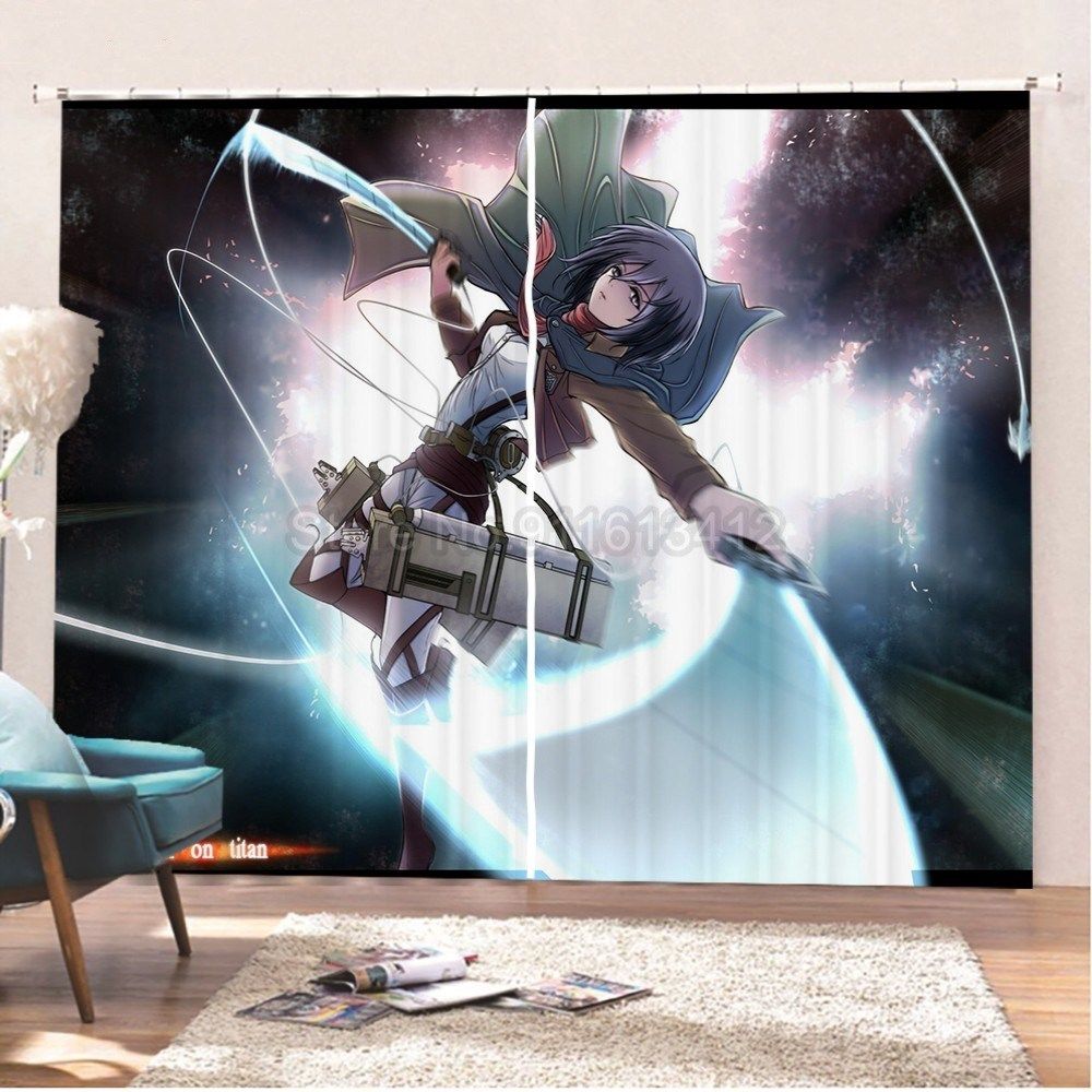 anime attack on titan blackout curtains 2 panels cartoon