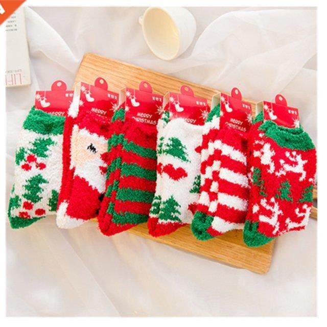 2021 Navidad Christmas Coral Fleece Socks Merry Christmas De