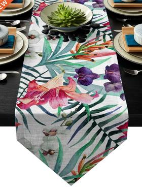 Tropical Plant Leaf Flower Table Runners Modern Kitchen Deco