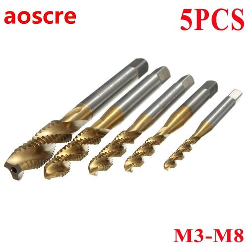 5pcs HSS M3-M8 Titanium Screw Thread Metric Spiral Hand Plug