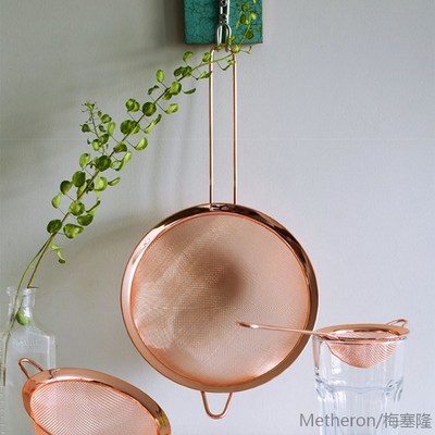 Stainless Steel Long Handle Flour Seive Strainer Rose Gold S