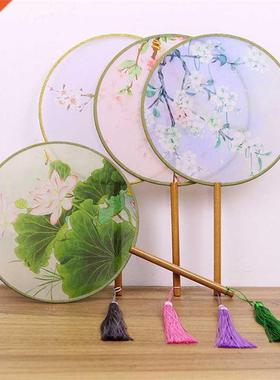 Women Dancing Embroidery Flower Haneld Fan Vintage Translu