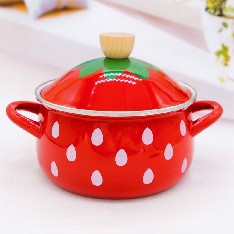2.2L Eanmel Cooking Pot Strawberry Thickening Enamel Hot Pot