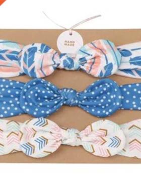 MIXIU 3pcs Baby Headbands Bow Elastic Hair Bands Cotton Rab