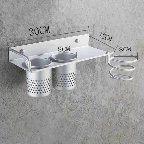 1pc Hair Dryer Rack with Basket Aluminium Bathroom Wall Shel
