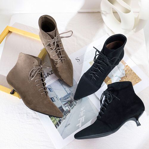 2021 Autumn Winter Women Ankle Boots Shoes Solid Black Beige