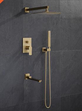 Bathroom Shower Set Brushed Gold Square Rainfall Shower Fauc